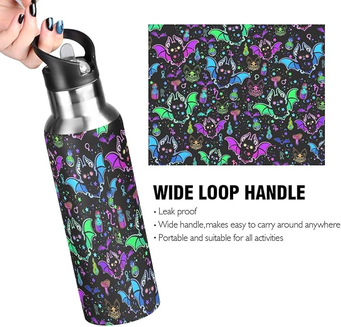 Magic Bat Stainless Steel Water Bottle with Straw Lid - 20 Oz Sports Insulated Water Bottle Thermos for Sport Gym Outdoor Travel School (07-B13)