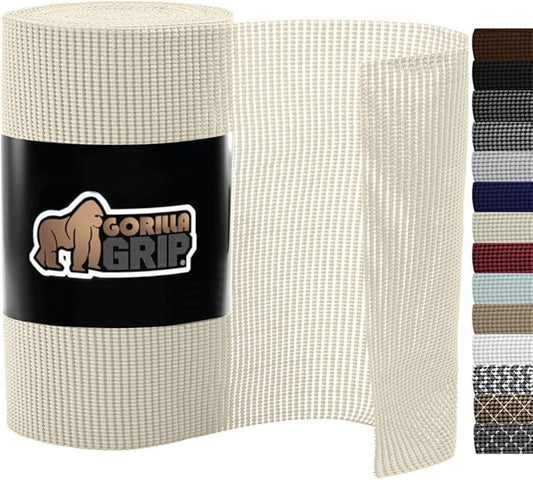 Gorilla Grip powerGRIP Drawer Shelf and Cabinet Liner, Thick Strong Hold, Non-Adhesive Liners Protect Kitchen Cabinets and Cupboard, Bathroom Drawers, Easy Install, Breathable Mat, 12" x10' Cream