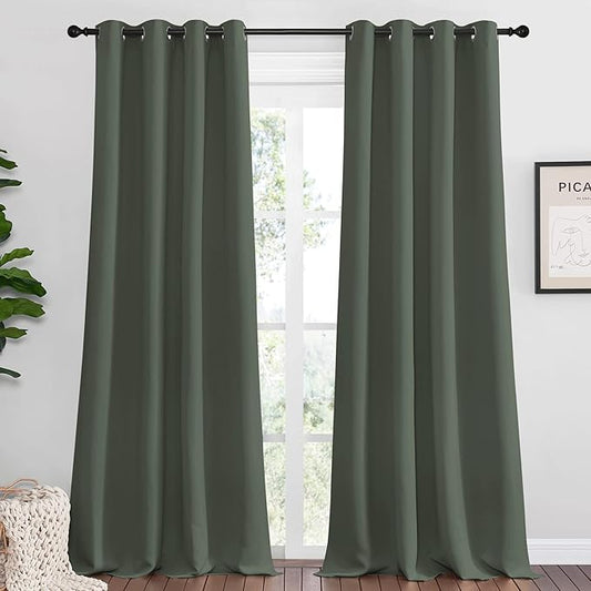 NICETOWN Dark Mallard Blackout Draperies Curtains, 55 inches Wide by 120 inches Long, Pair of Grommet Top Thermal Insulated Blackout Decorative Curtains for Thanksgiving Day & Christmas Decor