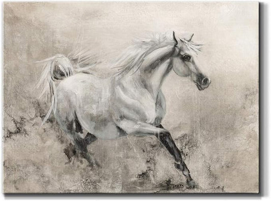 Renditions Gallery Canvas Animal Wall Art Modern Decorations Paintings Elegant Running Horse Abstract Black & White Figurative Artwork Prints for Bedroom Office Kitchen - 12"x18" LT33