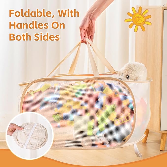 Kids Toy Storage Organizer Toy Box -Large,Lightweight & Foldable Children's Toy Chest,Suitable for Boys'and Girls' Playrooms,Bedrooms,and Nurseries.Dimensions: 22"x13"x13"Beige Navy Blue (Beige)
