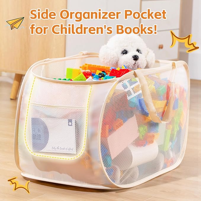 Kids Toy Storage Organizer Toy Box -Large,Lightweight & Foldable Children's Toy Chest,Suitable for Boys'and Girls' Playrooms,Bedrooms,and Nurseries.Dimensions: 22"x13"x13"Beige Navy Blue (Beige)
