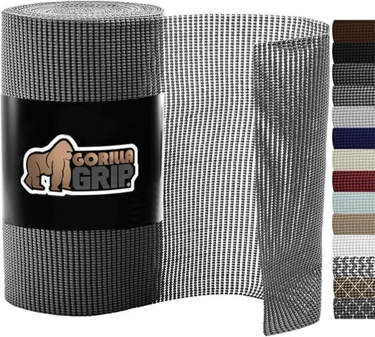 Gorilla Grip powerGRIP Drawer Shelf and Cabinet Liner, Thick Strong Hold, Non-Adhesive Liners Protect Kitchen Cabinets and Cupboard, Bathroom Drawers, Easy Install, Breathable Mat, 20" x20', Gray