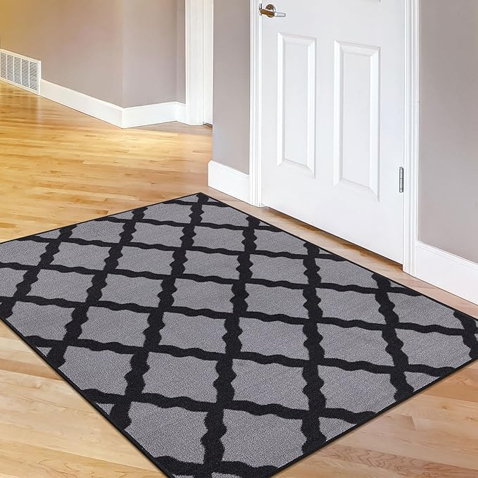 Machine Washable Moroccan Trellis Design Non-Slip Rubberback 5x7 Traditional Indoor Area Rug for Living Room, Bedroom, Dining Room, 5' x 6'6", Dark Gray