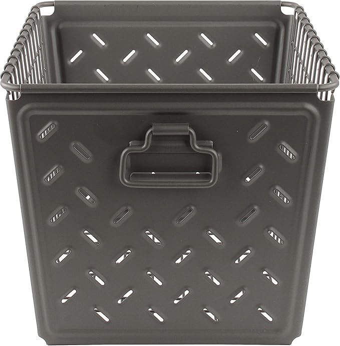 Spectrum Diversified Macklin, Stamped Steel & Wire Basket for Closet & Cubby Storage Vintage-Inspired Design with Customizable Label Plate, Medium, Industrial Gray, 1 Count (Pack of 1)