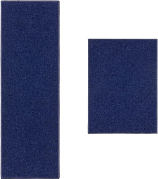 Machine Washable Modern Solid Design Non-Slip Rubberback 2x3 Pack of 2 Traditional Area Rug for Entryway, Bedroom, Kitchen, Bathroom, 2'3" x 3' - Pack of 2, Navy