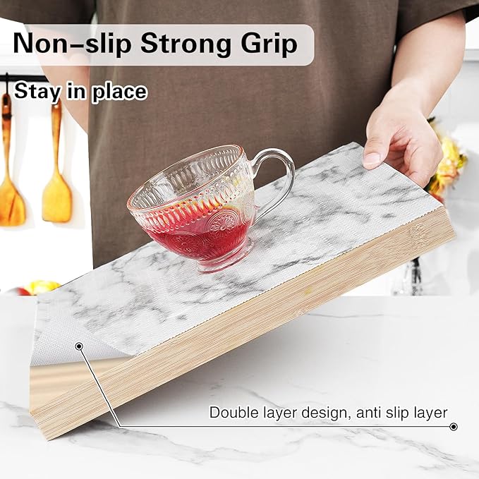 Shelf and Drawer Liner for Kitchen Cabinet-12 in x 30 FT Non-Adhesive Cabinet Liners for Shelves Non-Slip Waterproof Kitchen Drawer Liners Contact Paper Shelf Paper with Knife and Tape Measure