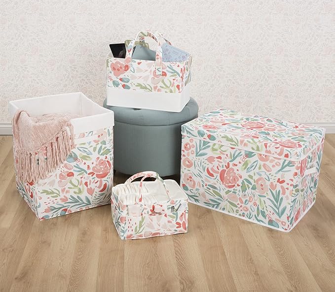 Sammy & Lou Collapsible Felt Soft Toy Box Toy Chest for Toddlers Toy Storage Organizer with Handles and Hinged Lid, 22 x 14.5 x 15 inches, Painterly Floral