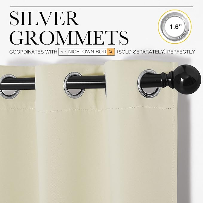 NICETOWN Blackout Curtains for Bedroom, Thermal Insulated Curtains & Drapes with Grommet Top for Living Room, Privacy Window Treatment Draperies (Beige, 34 W by 84 L, Set of 2)