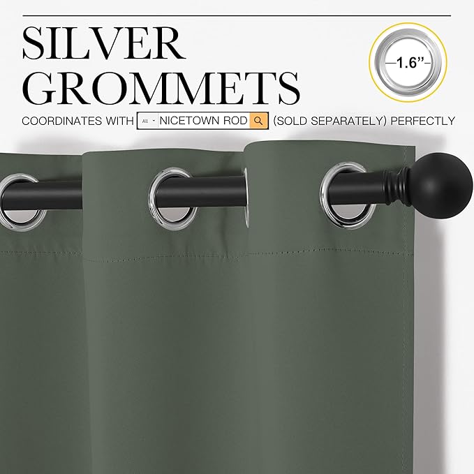 NICETOWN Dark Mallard Blackout Draperies Curtains - Pair of Grommet Top Thermal Insulated Blackout Decorative Curtains for Thanksgiving Day & Christmas Decor(55 inches Wide by 96 inches Long)
