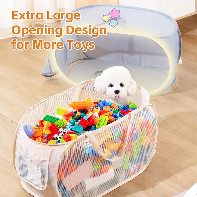 Kids Toy Storage Organizer Toy Box -Large,Lightweight & Foldable Children's Toy Chest,Suitable for Boys'and Girls' Playrooms,Bedrooms,and Nurseries.Dimensions: 22"x13"x13"Beige Navy Blue (Beige)
