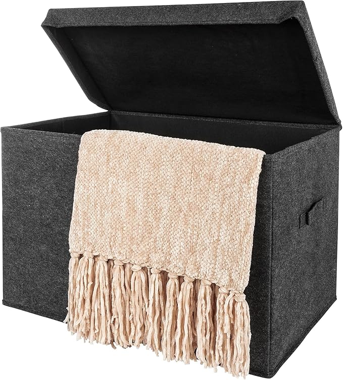 Sammy & Lou Collapsible Felt Soft Toy Box Toy Chest for Toddlers Toy Storage Organizer with Handles and Hinged Lid, 22 x 14.5 x 15 inches, Charcoal Gray