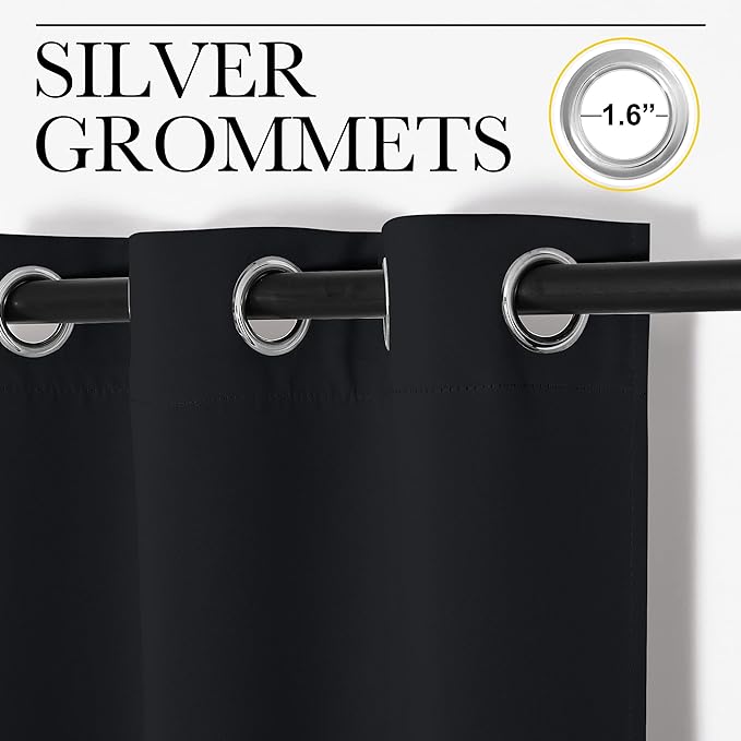NICETOWN Halloween Living Room Blackout Curtains and Drapes, Black Solid Thermal Insulated Grommet Blackout Drapery Panels for Window (2 Panels, 34 inches Wide by 63 inches Long, Black)