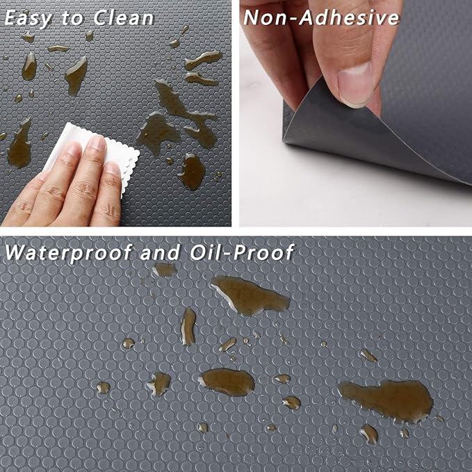 HooTown Shelf Liner Kitchen Cabinet Drawer Mats 17.5 Inch Wide x 32.8 Feet Long, Non Skid EVA Plastic Washable Oil Proof Pad for RV Drawer, Dish Plate Slippery Protection, Grey