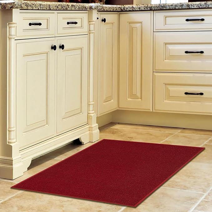 Machine Washable Modern Solid Design Non-Slip Rubberback 2x3 Traditional Area Rug for Entryway, Bedroom, Kitchen, Bathroom, 2'3" x 3', Red