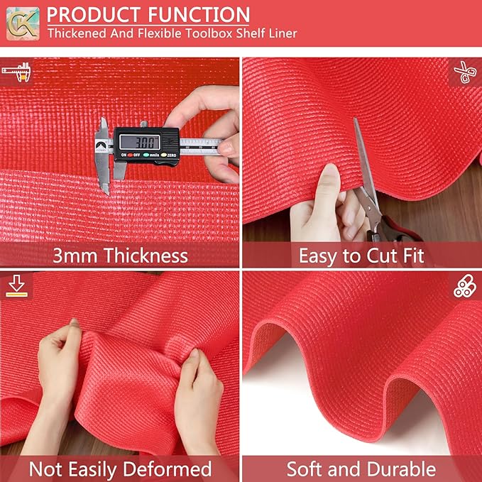 Foam Toolbox Liner Shelf Liner, Thickened Durable Pad Tool Box Mat for Protecting Your Tools, Work Surfaces, Garage, Chest -Red 3mm Thickness, 18 inch*24 ft