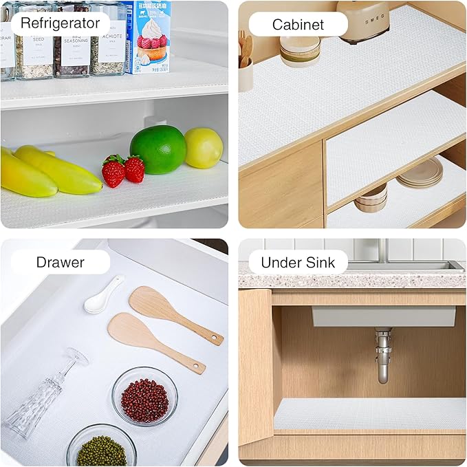 Shelf and Drawer Liner for Kitchen Cabinet,18 in x 20 FT Non-Adhesive Cabinet Liners for Shelves Non-Slip Waterproof Kitchen Drawer Liners Contact Paper Shelf Paper with Knife and Tape Measure