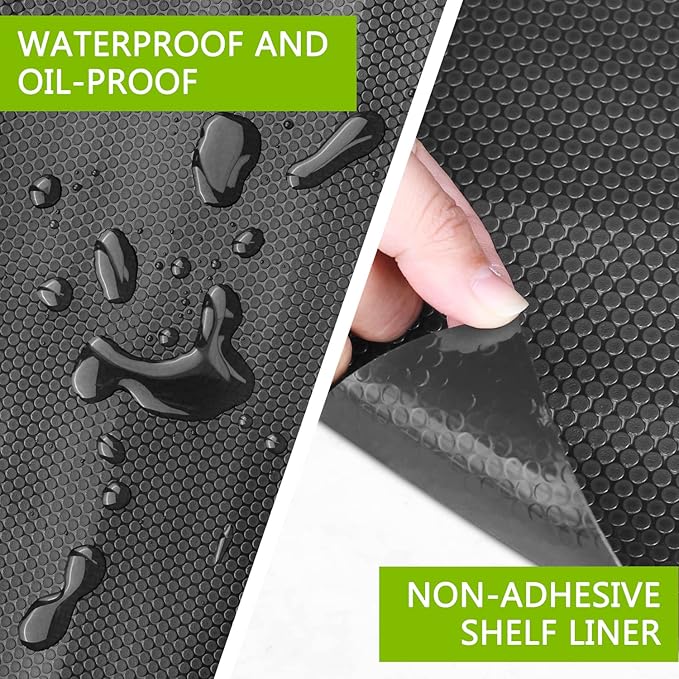 HooTown Shelf Liner Kitchen Cabinet Drawer Mats 11.8 Inch Wide x 13 Feet Long, Non Adhesive EVA Rubber Washable Waterproof Pantry Closet, Cupboard, Drawer Organizer Mat, Black