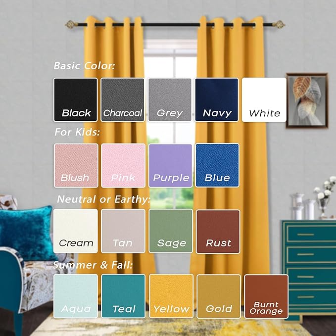 Mrs.Naturall Yellow Curtains 96 Inches Long for Bedroom 2 Panels Set Grommet Blackout Living Room Window Curtains