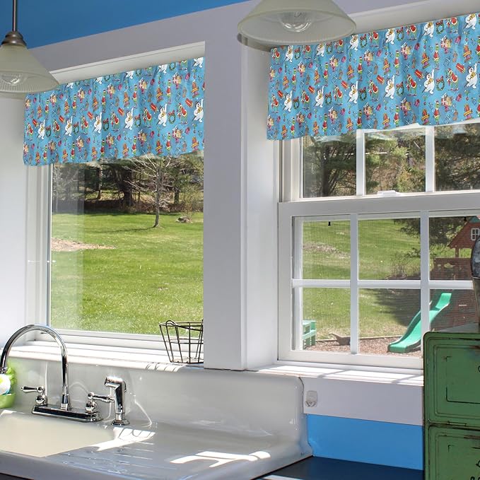 Snowman and Grin-ch Christmas Window Valance for Kitchen Living Room Retro Style Window Curtain for Bedroom Funny Christmas Window Valance Rod Pocket Window Treatment Christmas Decors, 54" W x 18" L