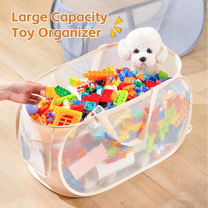 Kids Toy Storage Organizer Toy Box -Large,Lightweight & Foldable Children's Toy Chest,Suitable for Boys'and Girls' Playrooms,Bedrooms,and Nurseries.Dimensions: 22"x13"x13"Beige Navy Blue (Beige)