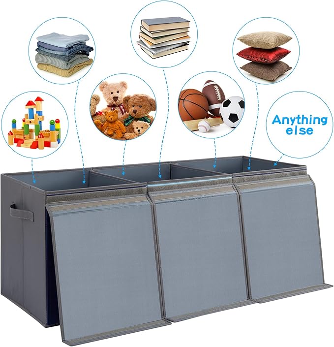 Large Toy Box Chest with Lid, Oxford Collapsible Sturdy Toy Storage Boxes Bins Baskets for Boys, Girls, Closet, Playroom, Nursery Room, 39"x15.5"x13" (Light Blue & Dark Blue)