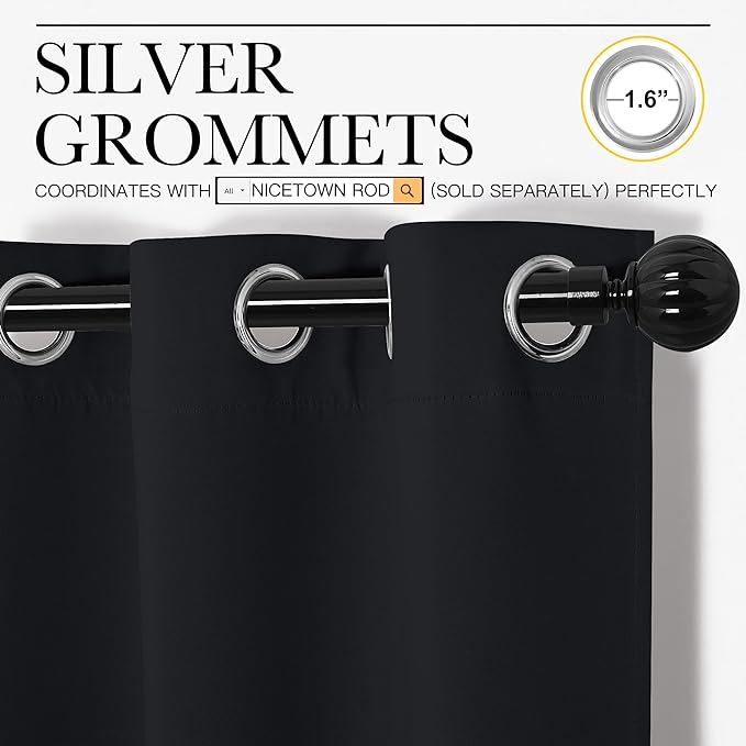 NICETOWN Halloween Blackout Curtain Panels 78 inches - Light Reducing Thermal Insulated Solid Grommet Blackout Curtains/Panels/Drapes for Living Room (Set of 2, 55 inches by 78 Inch, Black)