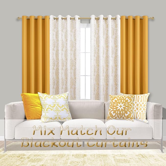 Mrs.Naturall Yellow Curtains 96 Inches Long for Bedroom 2 Panels Set Grommet Blackout Living Room Window Curtains