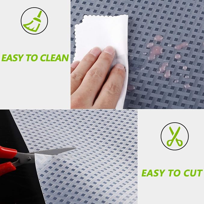HooTown Refrigerator, Fridge, Shelf Liner and Drawer Mats 17.5 Inch Wide x 393.7 Inch Long, Non Slip EVA Plastic Washable Waterproof Pads for Kitchen Cabinet, Pantry Closet, Cupboard, Clear