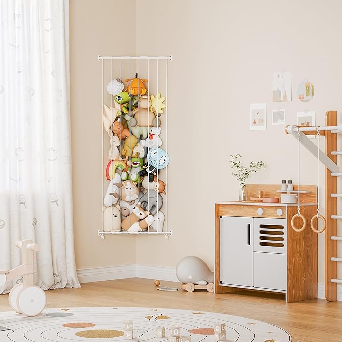 GRANNY SAYS Stuffed Animal Storage, Corner Stuffed Animal Holder for Toy Storage, Large Adjustable Length Stuff Animal Organizer, Kids Toy Shelf Organizer for Bedroom Nursery Playroom, Grey