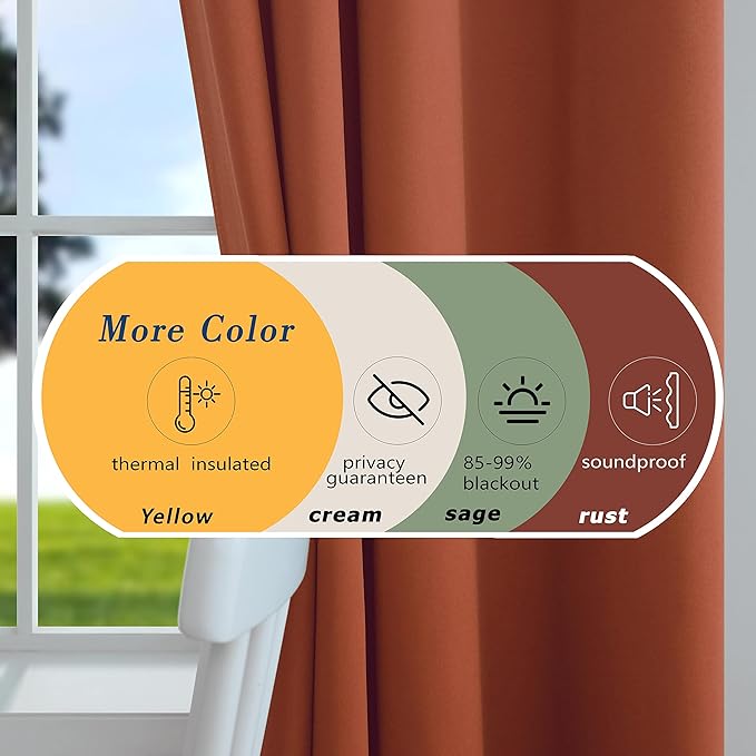 Mrs.Naturall Burnt Orange Curtains 2 Panels,Blackout Autumn Decor Fall Curtains for Living Room Bedroom Kitchen Dining Room 63 Inch Length