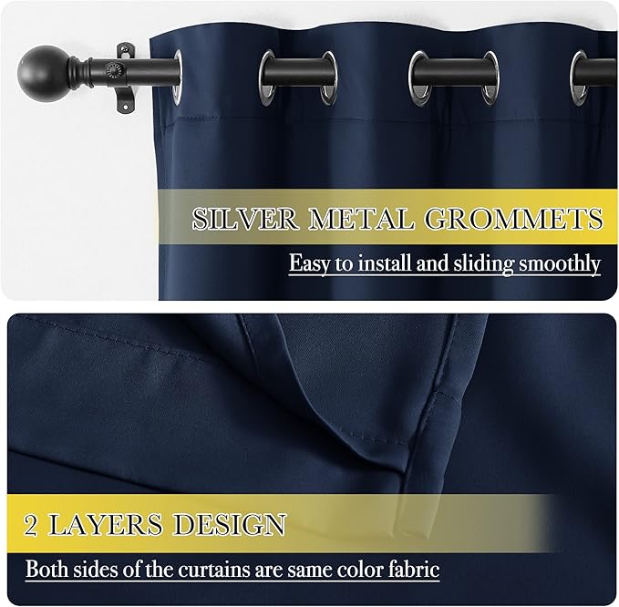 NICETOWN Complete 100% Blackout Curtain Set, Thermal Insulated & Energy Efficiency Window Draperies for Guest Room, Full Shading Panels for Shift Worker and Light Sleepers, Navy Blue, 42W x 84L, 2 Pcs