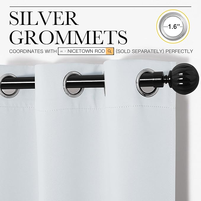 NICETOWN Room Darkening Curtains for Living Room - Easy Care Solid Thermal Insulated Grommet Room Darkening Curtains/Panels/Drapes for Bedroom (2 Panels, 55 by 78, Greyish White)