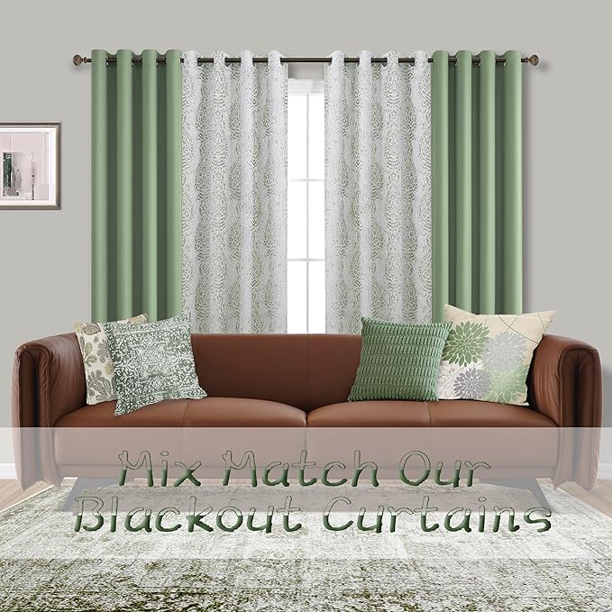 Mrs.Naturall Sage Green Blackout Curtains 84 Inches Long for Bedroom,Room Darkening Light Blocking Thermal Curtains for Living Room 84 Inch Length 2 Panels Set