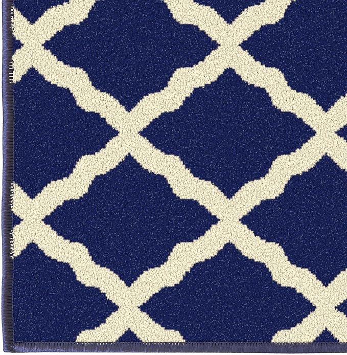 Machine Washable Moroccan Trellis Design Non-Slip Rubberback 5x7 Traditional Indoor Area Rug for Living Room, Bedroom, Dining Room, 5' x 6'6", Navy