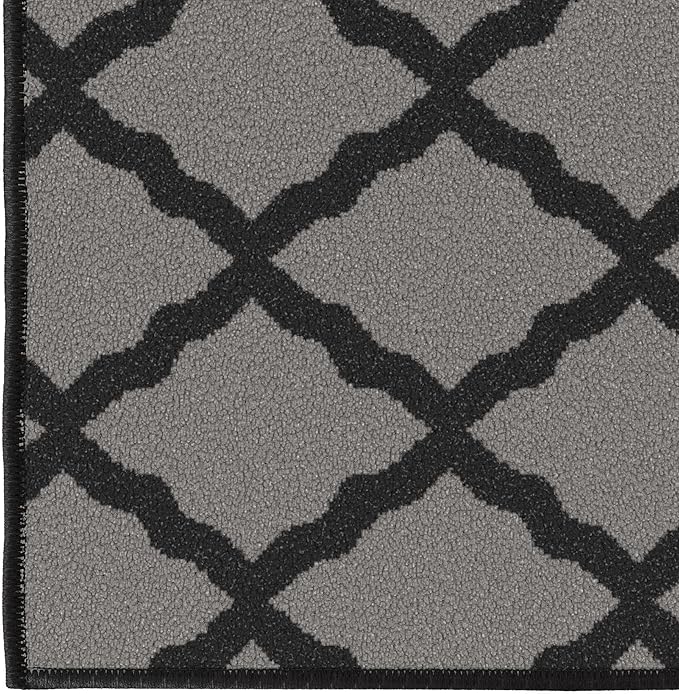 Machine Washable Moroccan Trellis Design Non-Slip Rubberback 2x6 Traditional Indoor Runner Rug for Hallway, Kitchen, Bedroom, 2'2" x 6', Dark Gray