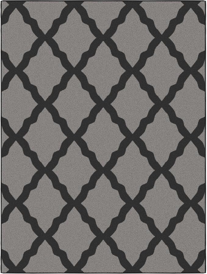 Machine Washable Moroccan Trellis Design Non-Slip Rubberback 5x7 Traditional Indoor Area Rug for Living Room, Bedroom, Dining Room, 5' x 6'6", Dark Gray