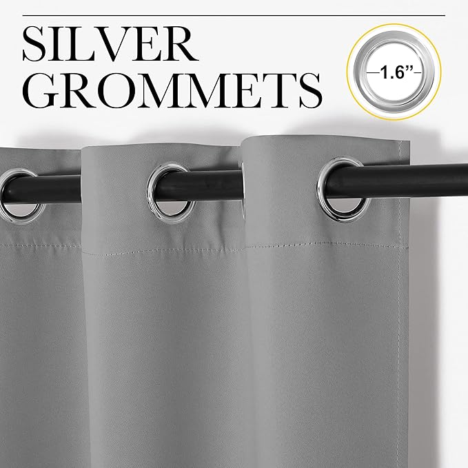 NICETOWN Silver Grey Room Darkening Curtain Panels 108" Long for RV, Play Room, Studio, 55" Width, 2 Panels, Heat Block Out and Keep Warm Drapes Window Treatment Drapes for Doorway Entryway Patio